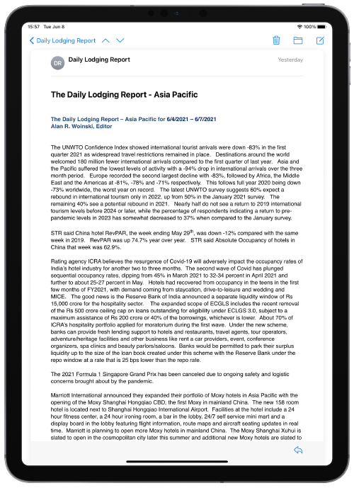 The Daily Lodging Report for 5/13/21