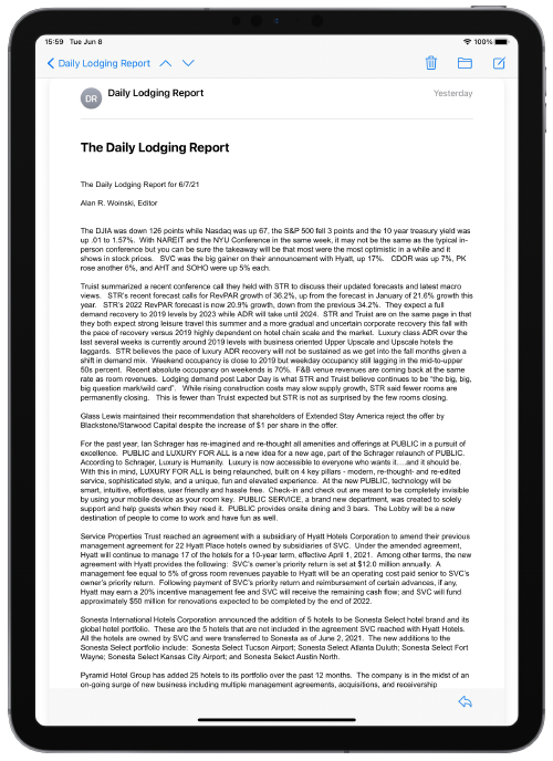 The Daily Lodging Report for 6/3/21